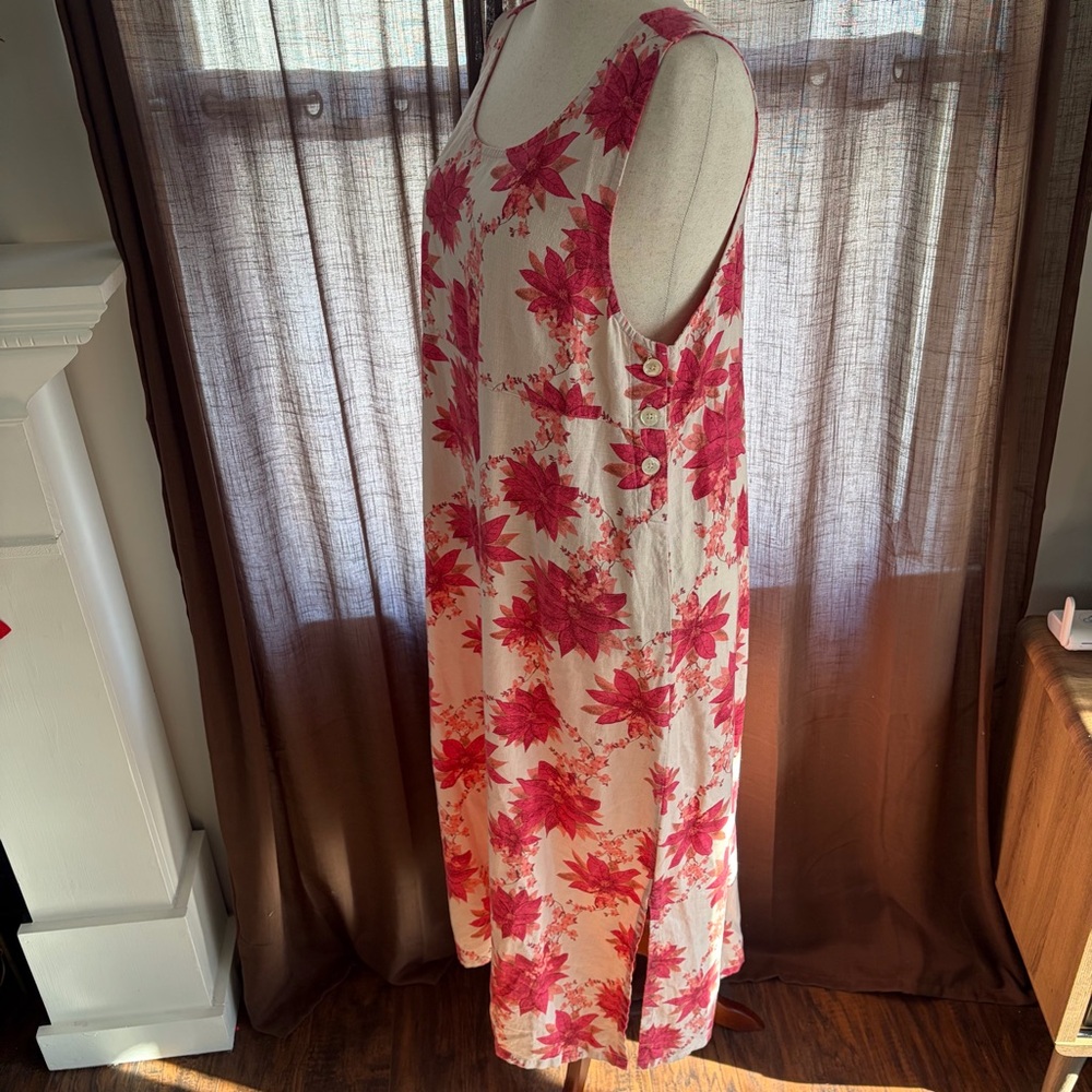 Linen Blend Floral Mountain Lake Sleeveless Maxi Dress